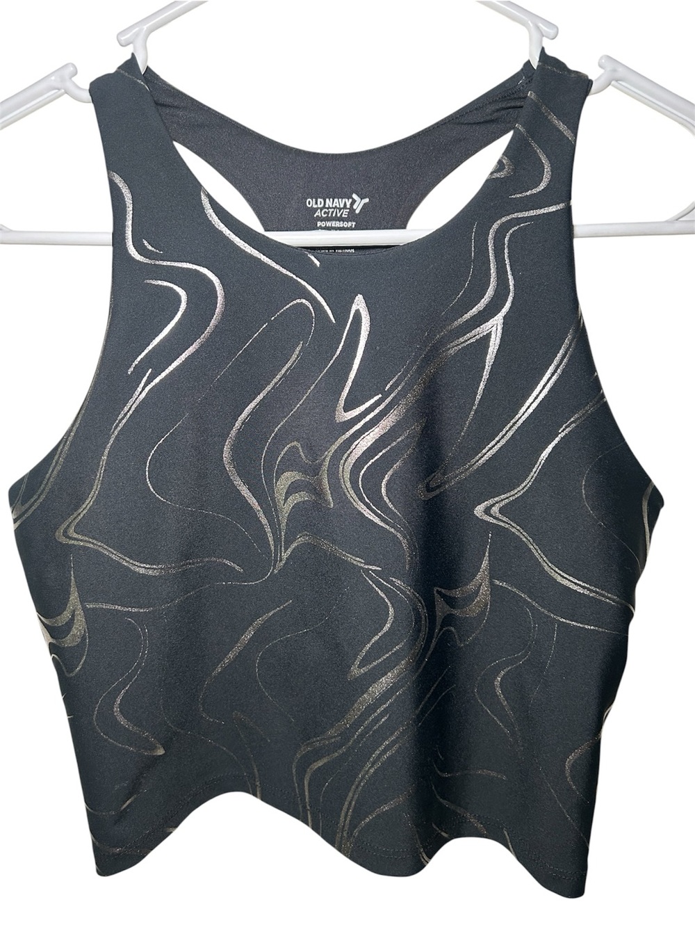 Old Navy Active Metallic Swirl High-Neck Crop Tank Silver Black Gym Work Out XL